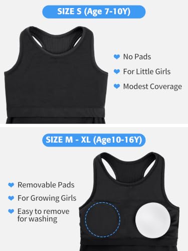 Girls Tank Top with Built-in Bra Athletic Racerback Medium Black - ATTRACO Ribflex