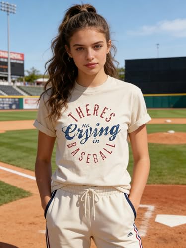 Softball Mom T-Shirt Women Z-Beige Small No Crying in Softball Mama Funny Graphic Tee Casual Top