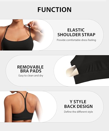 Medium Black Padded Y-Back Sports Bra for Women - Low Impact Racerback Yoga Top