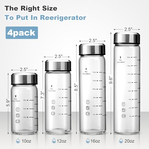 Clear 16oz Glass Juice Bottles - Pack of 4 with Stainless Steel Lids, BPA-Free