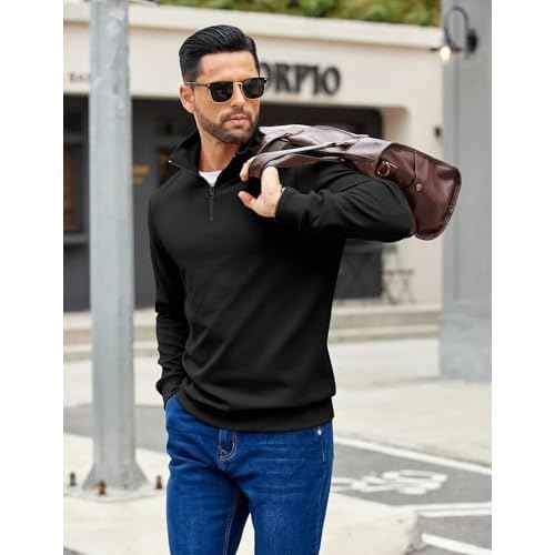 COOFANDY Mens Quarter Zip Pullover Sweatshirts Lightweight Long Sleeve Mock Neck Sweater Polo
