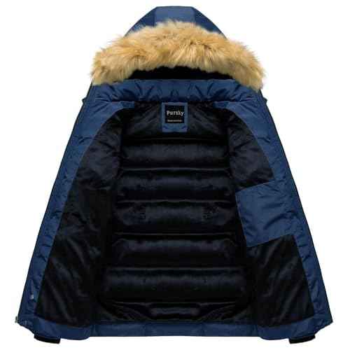 Pursky Men's Puffer Jacket Waterproof Winter Bubble Coats Ski Parka Fur Hooded