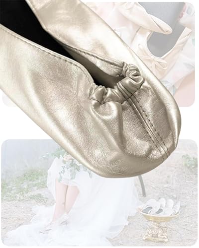Foldable Ballet Flats for Women – Small / Champagne, Portable Travel Shoes with Carrying Pouch