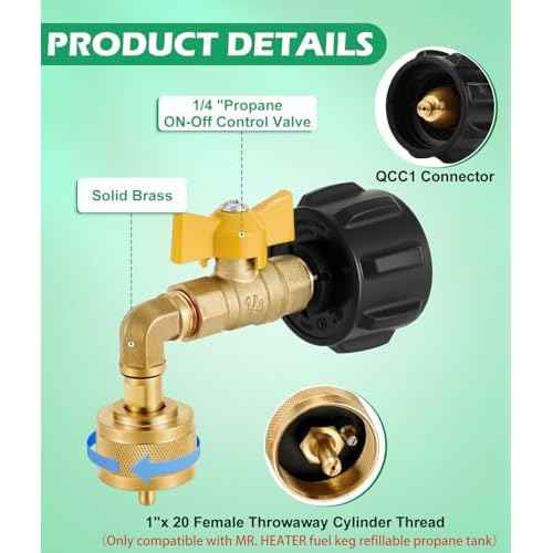 WADEO Propane Refill Adapter for 1lb Fuel Keg, Propane Adapter 20lb to 1lb Converter with Control Valve ONLY for Fuel Keg Refillable Propane Cylinder 1 lb