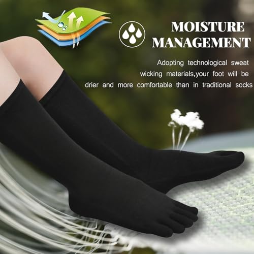Men Women Cotton Toe Socks 5 Pairs - Athletic Five Finger Socks Black 6-12