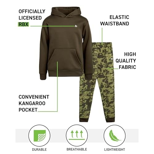 RBX Boys Sweat Suit Set - 2 Piece Cozy Fleece Pullover Hoodie and Athletic Jogger Sweat Pants for Boys (Sizes: 8-12)