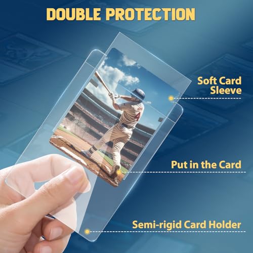 SAMYUCHO 100 Pack Semi-Rigid Card Holders with 1/2-Inch Lip and 100 Penny Sleeves - Double Protection for Collectible Cards - Variation: 100pcs+100pcs
