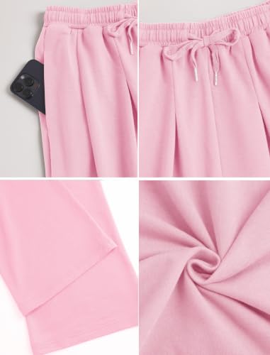 Women's Wide Leg Sweatpants High Waist Baggy Pleated Pants Medium Pink