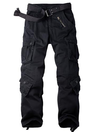Men's Camo Cargo Work Pants 8 Pockets Tactical Ripstop Casual Pants - 32" Inseam, Black-03