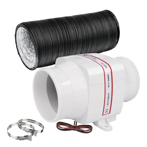 3-Inch Marine Bilge Blower Fan with 10ft Hose - 12V In-Line Boat Ventilation