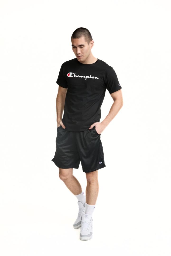 Champion Men's Graphic Short Sleeve T-Shirt, Standard Fit, Classic Script Logo, Midweight 100% Cotton, Black - Classic Script Logo, X-Large