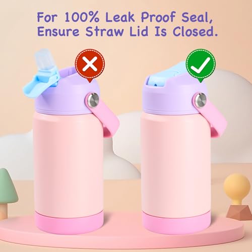 Kids Insulated Stainless Steel Water Bottle Set - 12oz Leak-Proof Toddler Cups with Straws, BPA Free, 2 Pack for School & Travel
