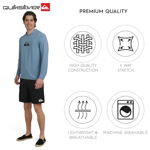 Men's UPF 50 Hooded Rash Guard Shirt - Blue Shadow, Large, Regular Fit