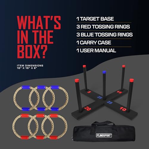 Outdoor Ring Toss Game Set with 6 Double-Beaded Rings and Carry Case - Yard & Party Play