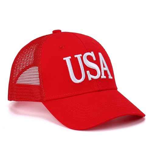 USA Trucker Hat for Men & Women American Flag Cap Adjustable Baseball Cap Mesh Snap Patriotic 3D Embroidered Cap
