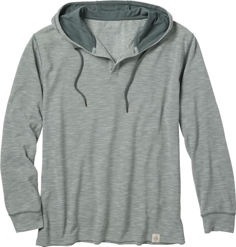 Men's Hooded Henley Pullover with Slub Cotton, UPF 30 Sun Protection - Large Tall Balsam Green