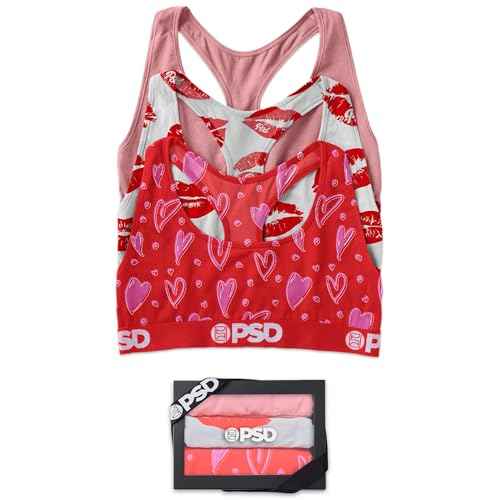 PSD Womens Vday Racer Back Sports Bra for Women - Premium Modal Fabric 3 Pack - Mixed Print Womens Sports Bras for Comfort and Support.