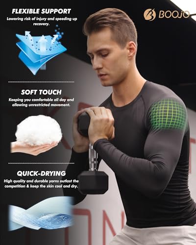 Men's Compression Long Sleeve Shirt 2 Pack - Black & White, Medium