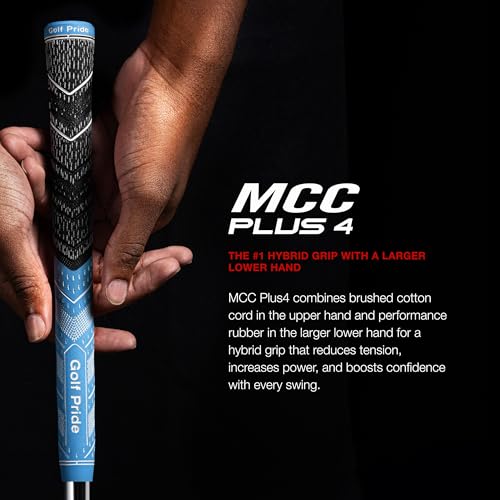 Golf Pride MCC Plus4 Golf Club Grip - All-Weather Hybrid Grip with Larger Lower Hand - Brushed Cotton Cord & Pebbled Texture - Grey
