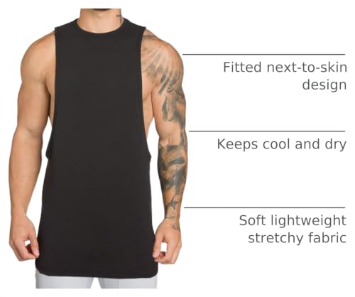 Muscle Killer Men's Muscle Cut Off Gym Workout Stringer Tank Top Large Black Pack of 2