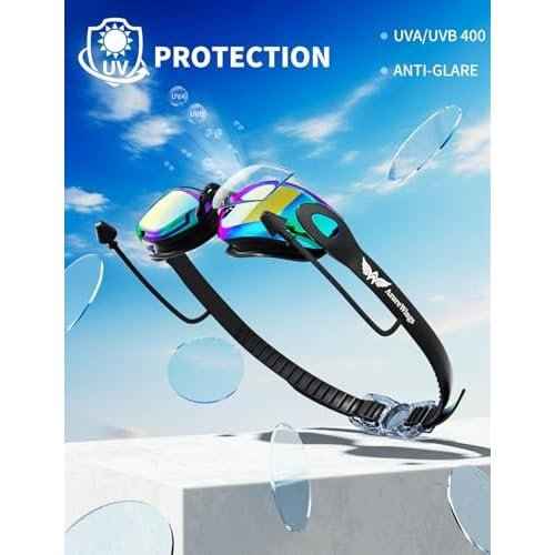 7 in 1 Swim Goggles + Swim Cap for Men Women,No Leak Anti-Fog & UV, Wide Visio HD Mirror PC Lens