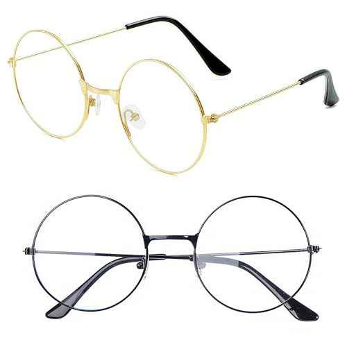 2 Pack Halloween Wizard Glasses Round Costume Glasses,Cosplay Old Man Accessories for Halloween Parties