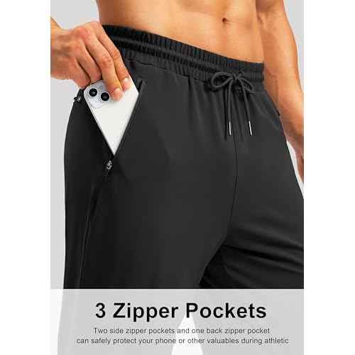 Pudolla Men's Athletic Pants with Zipper Pockets Stretch Workout Sweatpants Lightweight Running Joggers for Men