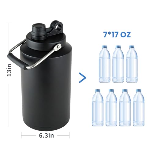 Black 128oz Insulated Stainless Steel Water Bottle - Keeps Ice 48HR, Leakproof