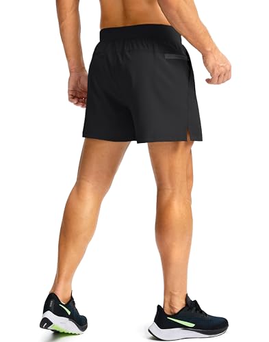 Men's Athletic Running Shorts with Zipper Pockets 9/7/5 Inch Inseam Large Black - Soothfeel