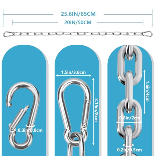 Heavy Duty Stainless Steel Chain with 4 Carabiners - 2 Pack for Gym Hammock Swing Punching Bags