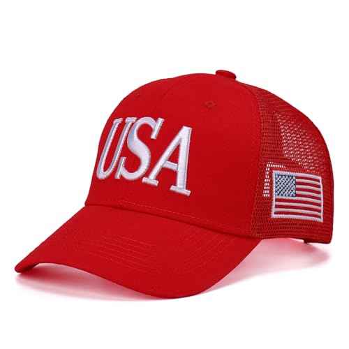 USA Trucker Hat for Men & Women American Flag Cap Adjustable Baseball Cap Mesh Snap Patriotic 3D Embroidered Cap