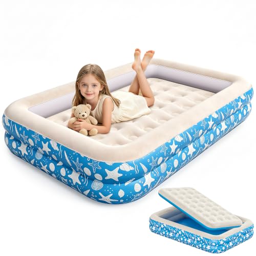 Inflatable Toddler Travel Bed with Safety Rails & Flocked Surface