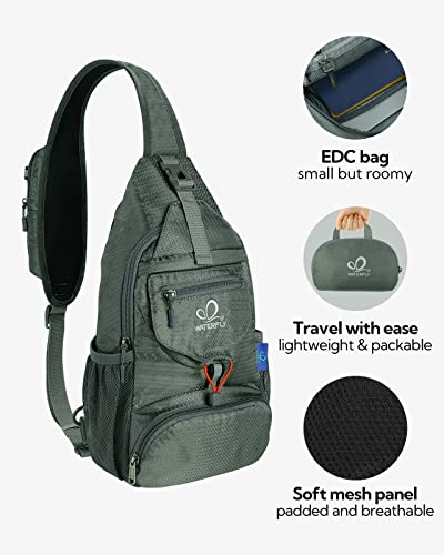 Waterfly Grey Packable Crossbody Sling Backpack for Hiking Travel
