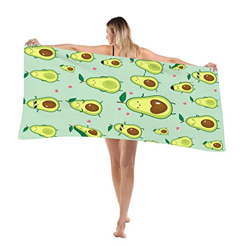 Oversized Microfiber Beach Towel 52x33 Inches - Quick Dry Sand-Free Gift for Kids & Adults - Avocado Design