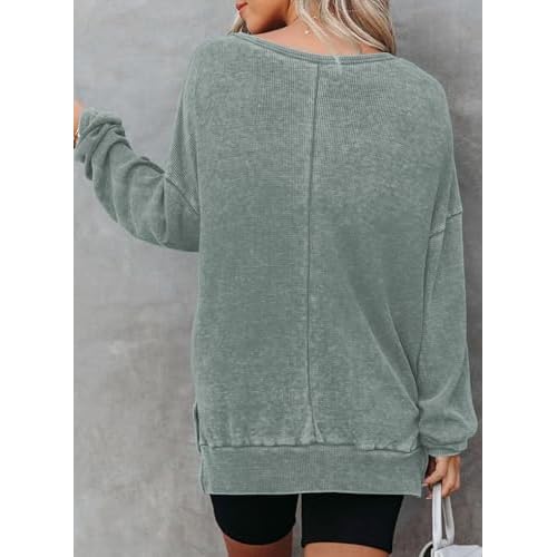Eytino Womens Plus Size Sweatshirts Crewneck Waffle Knit Long Sleeve Side Slit Casual Pullover Sweatshirt Tops(1X-5X)