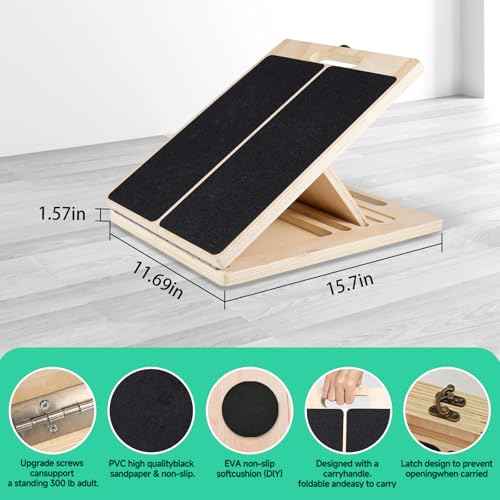 Slant Board for Calf Stretching, 5 Angle Portable Adjustable Calf Wooden Stretch Board with Training Poster, 300lb Weight Capacity for Ankle Heel Feet Leg Knees Physical Therapy Equipment