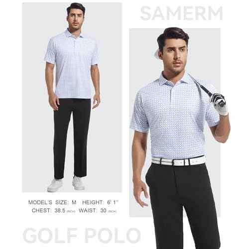 SAMERM Mens Golf Shirts Short Sleeve Dry Fit Performance Moisture Wicking Print Sport Polo Shirts for Men Casual