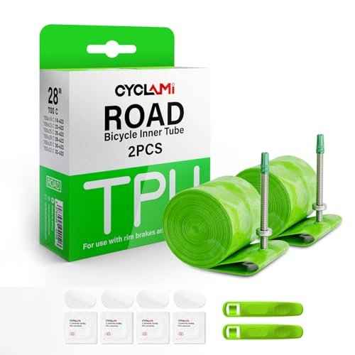2-Pack CYCLAMI TPU Inner Tube 700C x 18/23/25/28/30/32C for Road Bike Tire Metal/Plastic Presta Valve Upgraded Durability Bicycle Tube 45/60/80MM Length of French Valve