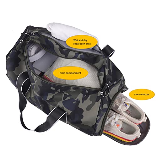 Kids Camouflage Overnight Duffle Bag with Shoe & Wet Pocket - Army Green