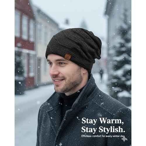 Slouchy Beanie for Men Women - Winter Beanie Hat,Warm Fleece Lined Knit Skull Cap for Cold Weather Outdoor