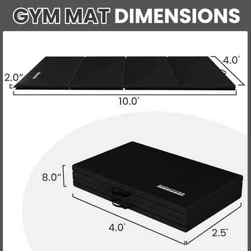 Fitvids 10'x4'x2" Folding Exercise Gymnastics Mat for Tumbling, Gym Workoutt Mat with Carry Handles, Tri-Fold High-Density Anti-Tear Aerobics Mats for Yoga, Pilates, Martial Arts, Home Fitness & Play