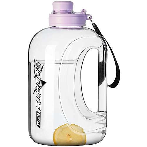 95 oz Large Water Bottle with Straw & Strap - Purple, BPA-Free, Portable