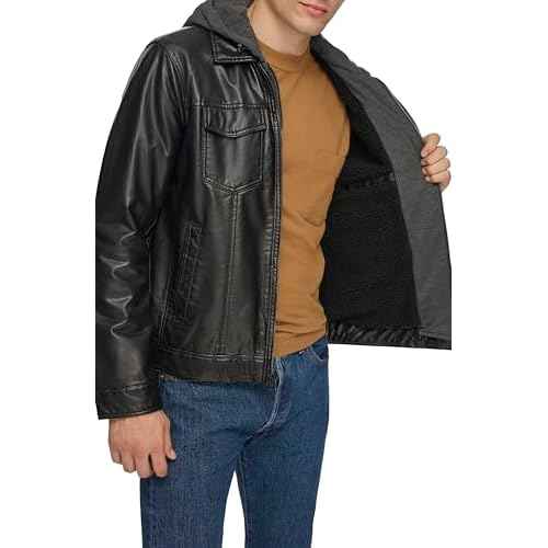 Levi's Men's Faux Leather Hooded Trucker Jacket With Sherpa Lining (Regular & Big & Tall Sizes)