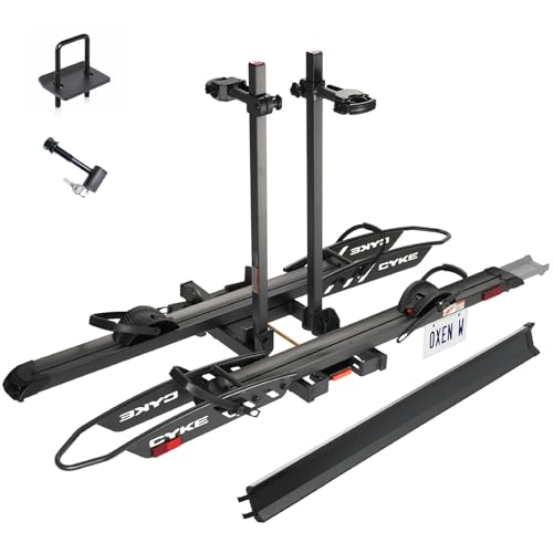 CYKE 2-Bike Hitch Rack for E-Bikes Up to 200lbs with Slide-Out Ramp & Fat Tire Support