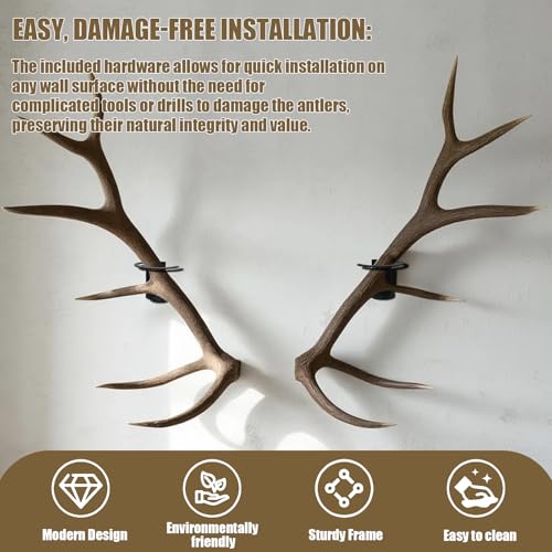 Black Deer Antler Wall Mounting Kit 2 Pack for Elk Moose Trophy Display