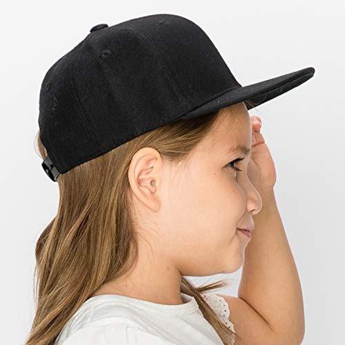 Toddler Snapback Cap - Black, One Size, Flat Bill Structured Hat for Infants & Kids