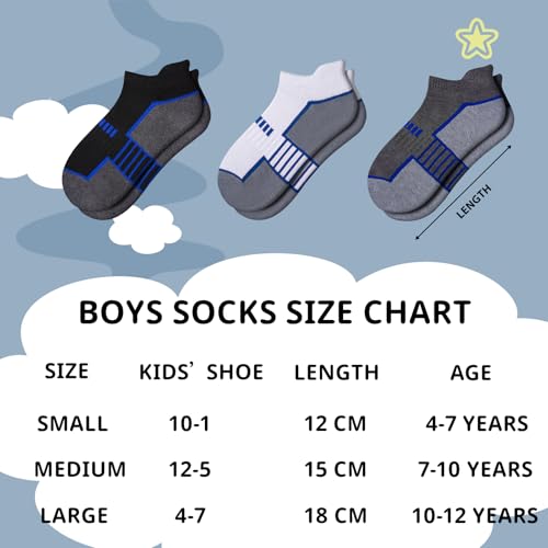 Kids Ankle Socks 12 Pairs - Black, 7-10 Years Old, Low Cut Athletic Socks