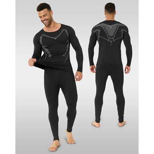 Upgraded Thermal Underwear for Men Long Johns Set for Cold Weather Base Layer Top & Bottom with Fleece Lined