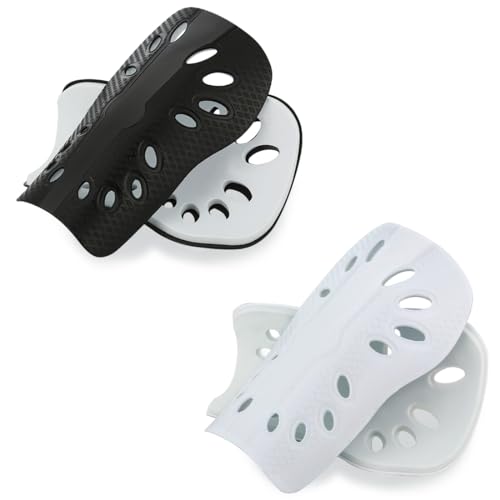 Kids Soccer Shin Guards Black & White Small Breathable Lightweight Protective Pads