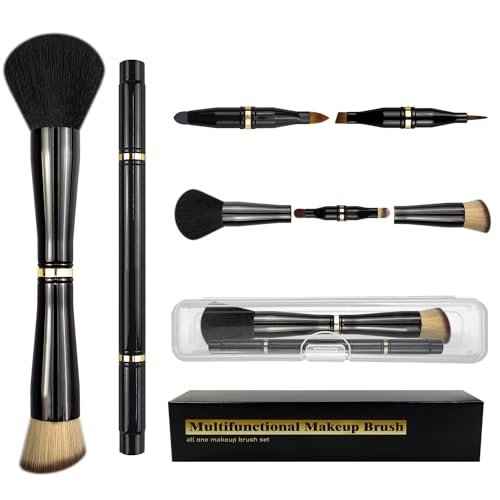 2 Pcs 4 in 1 Makeup Brush Set - Travel Size Powder/Blush, Foundation, Blending, Eye & Lip Brushes